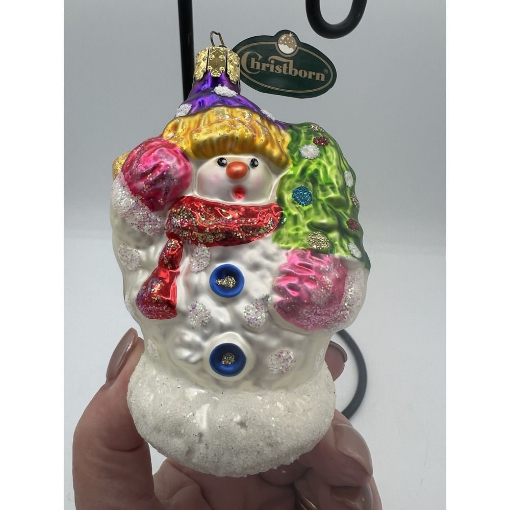⛄Vintage Christborn Blown Glass Snowman Hand Painted Christmas Ornament –Germany